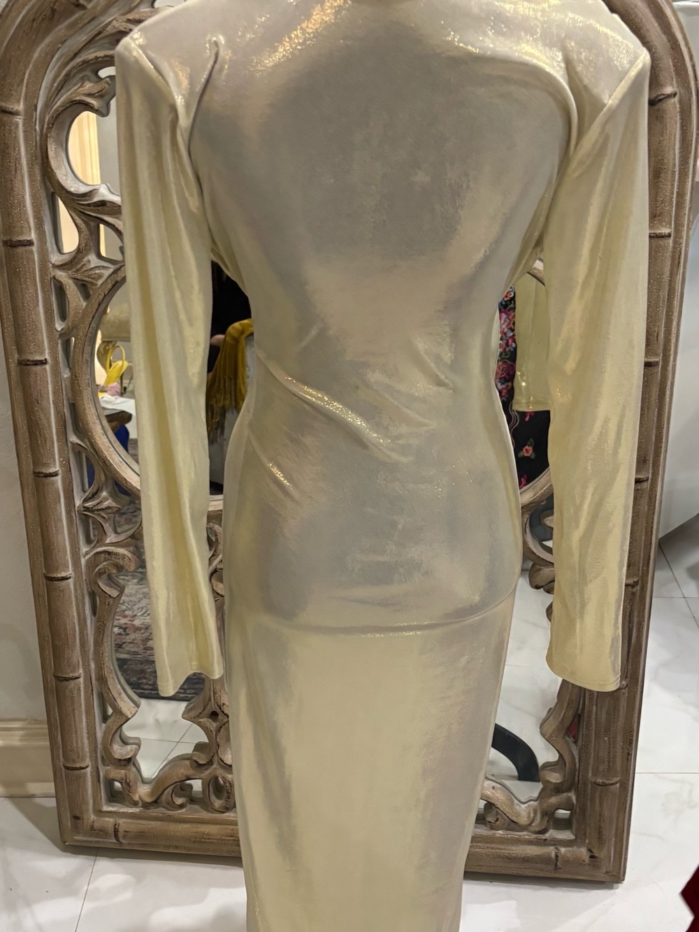 Shimmer Gold Long-Sleeve Wrap Dress - Picture 2 of 2